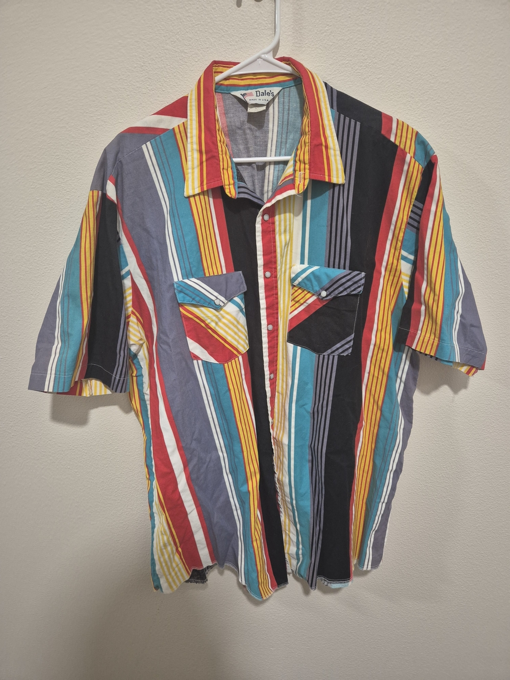 Vintage Dales Painted Sierra Striped Western Shirt Pearl Snap Short Sleeve 90s